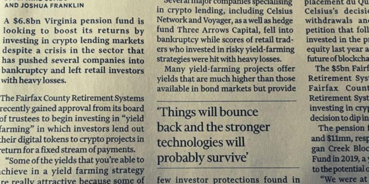 Pensions Funds Remain Interested In Crypto Despite Market Downturn