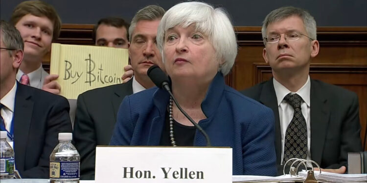 Iconic ‘Buy Bitcoin’ Sign Showcased Behind Janet Yellen Attracts Bids Over $140,000 at Auction