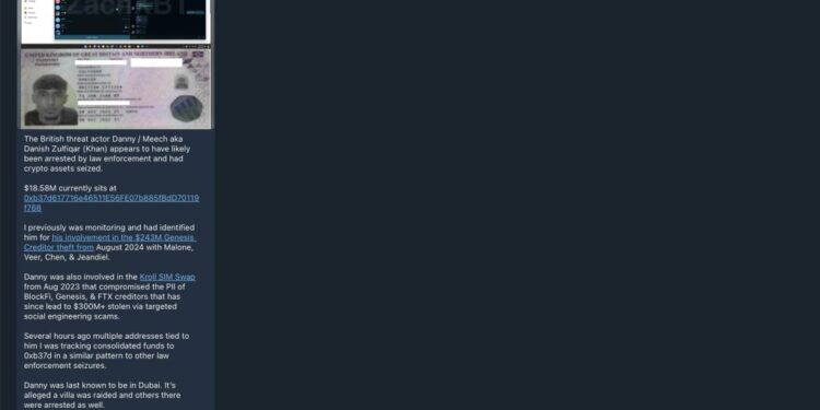 ZachXBT: British Hacker Linked to $243M Genesis Theft Likely Nabbed in Dubai