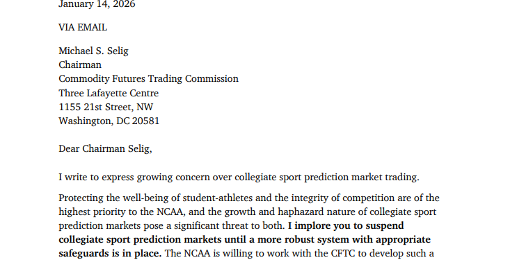 NCAA Demands CFTC Halt $320M College Sports Betting Markets—Citing Student Safety