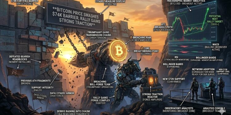 Bitcoin Price Smashes $74K Barrier, Rally Gains Strong Traction