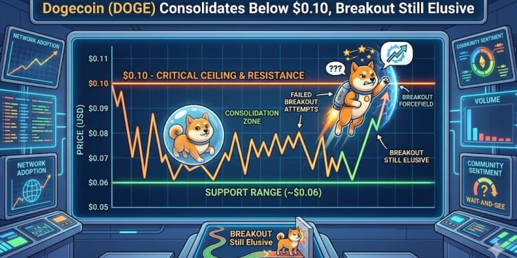 Dogecoin (DOGE) Consolidates Below $0.10, Breakout Still Elusive