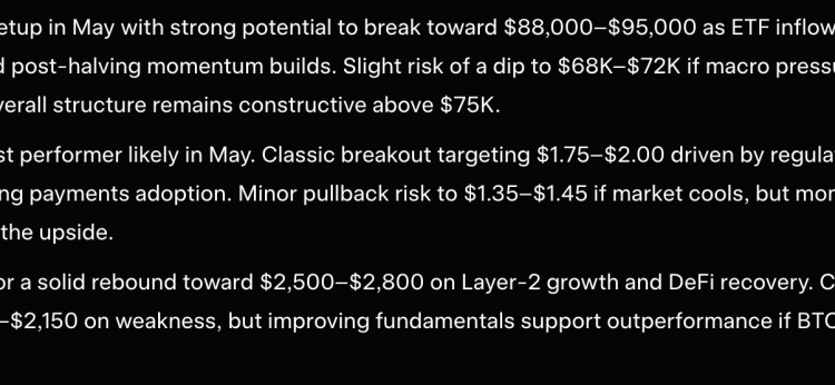 Elon Musk Grok AI Predicts the Price of XRP, Bitcoin and Ethereum by The End of May 2026