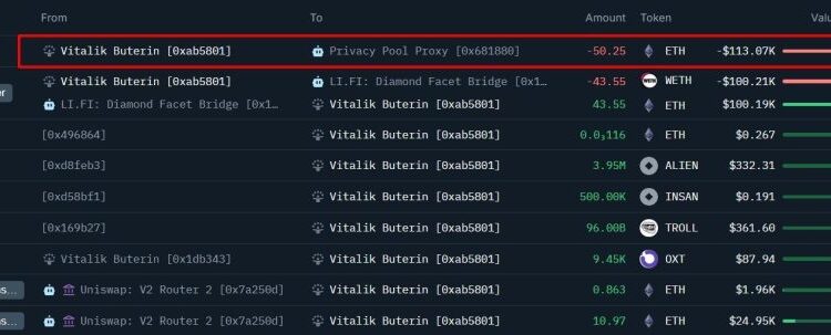 Ethereum News: Vitalik Buterin ‘Puts Skin in the Game’ with $113K Privacy Pools Transfer