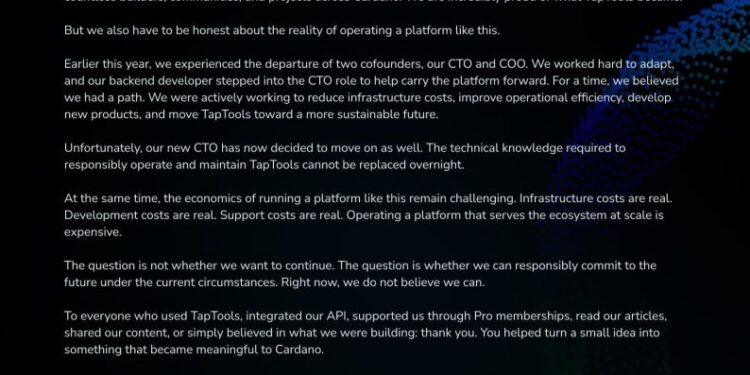 Cardano’s Most Important Analytics Platform Is Shutting Down After Losing 5 Executives in One Year